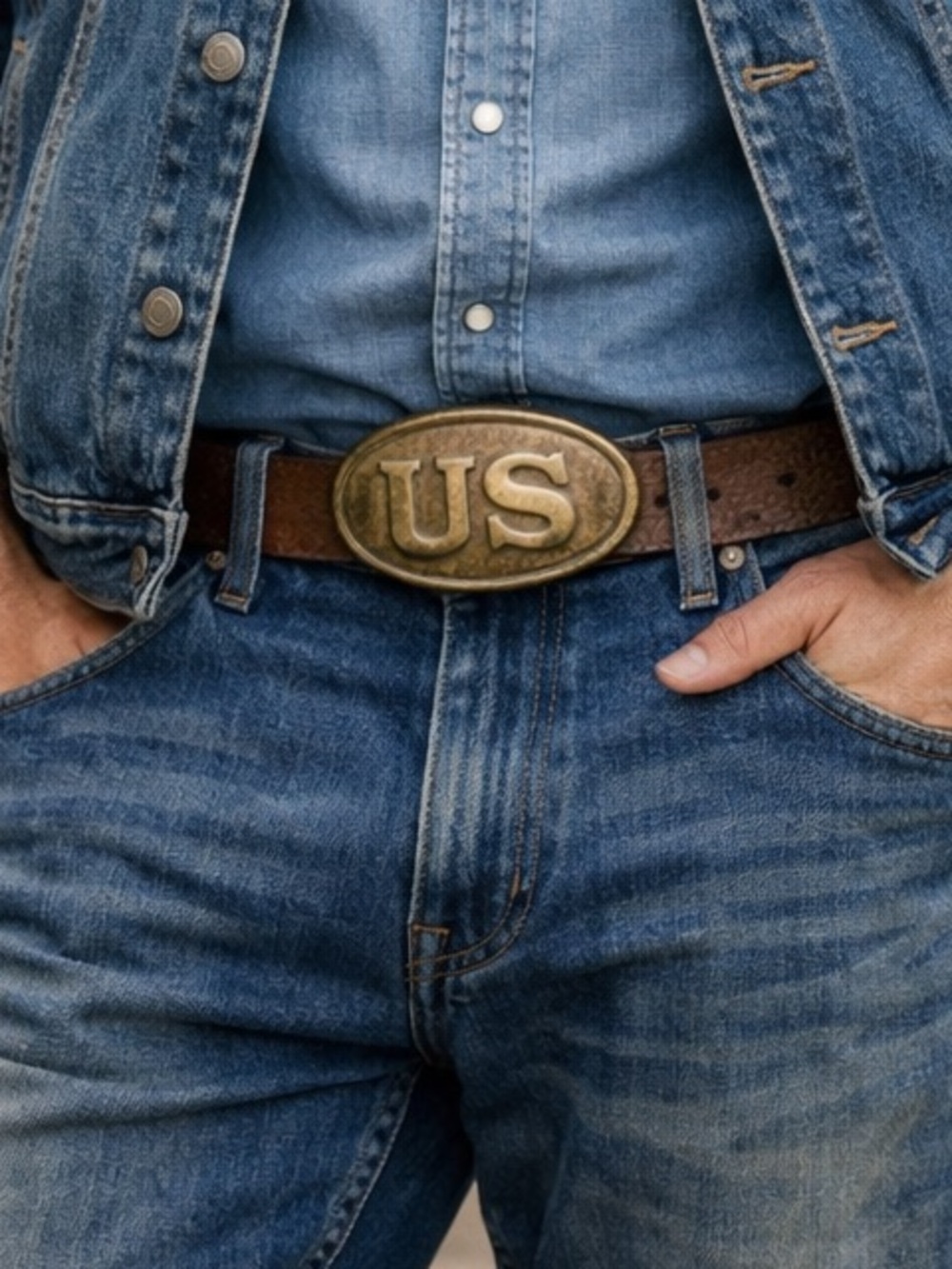 Solid Brass Belt Buckle Civil War Union North Replica Vintage Fits 1.5” Belt
